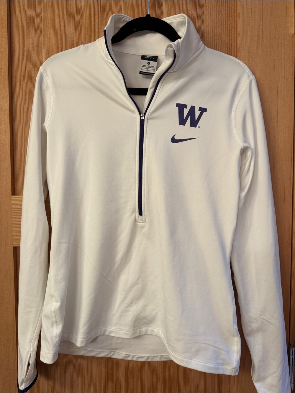 Nike White Quarter-Zip Pullover with Navy 'W' and Swoosh